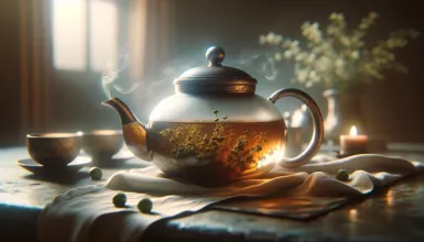 Teekanne mit zubereiteten Tee